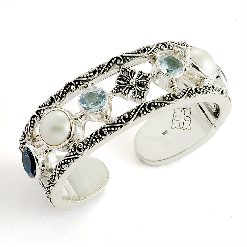 Small Kirsten Mixed Stone Cuff - bracelet - KIR Collection - designer sterling silver jewelry 