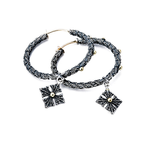 Jawan Hoop Earrings with Logo Drop - earring - KIR Collection - designer sterling silver jewelry 