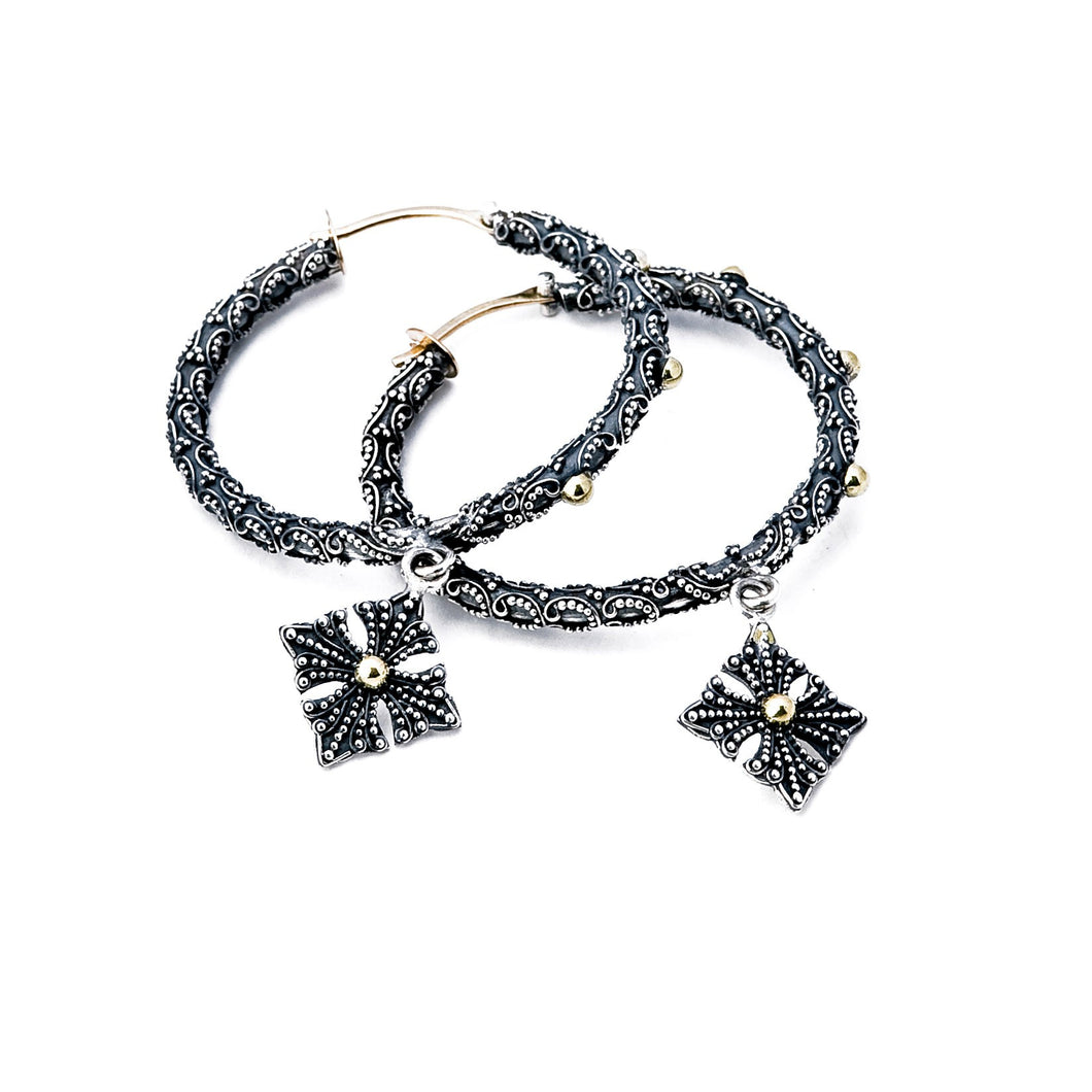 Jawan Hoop Earrings with Logo Drop - earring - KIR Collection - designer sterling silver jewelry 